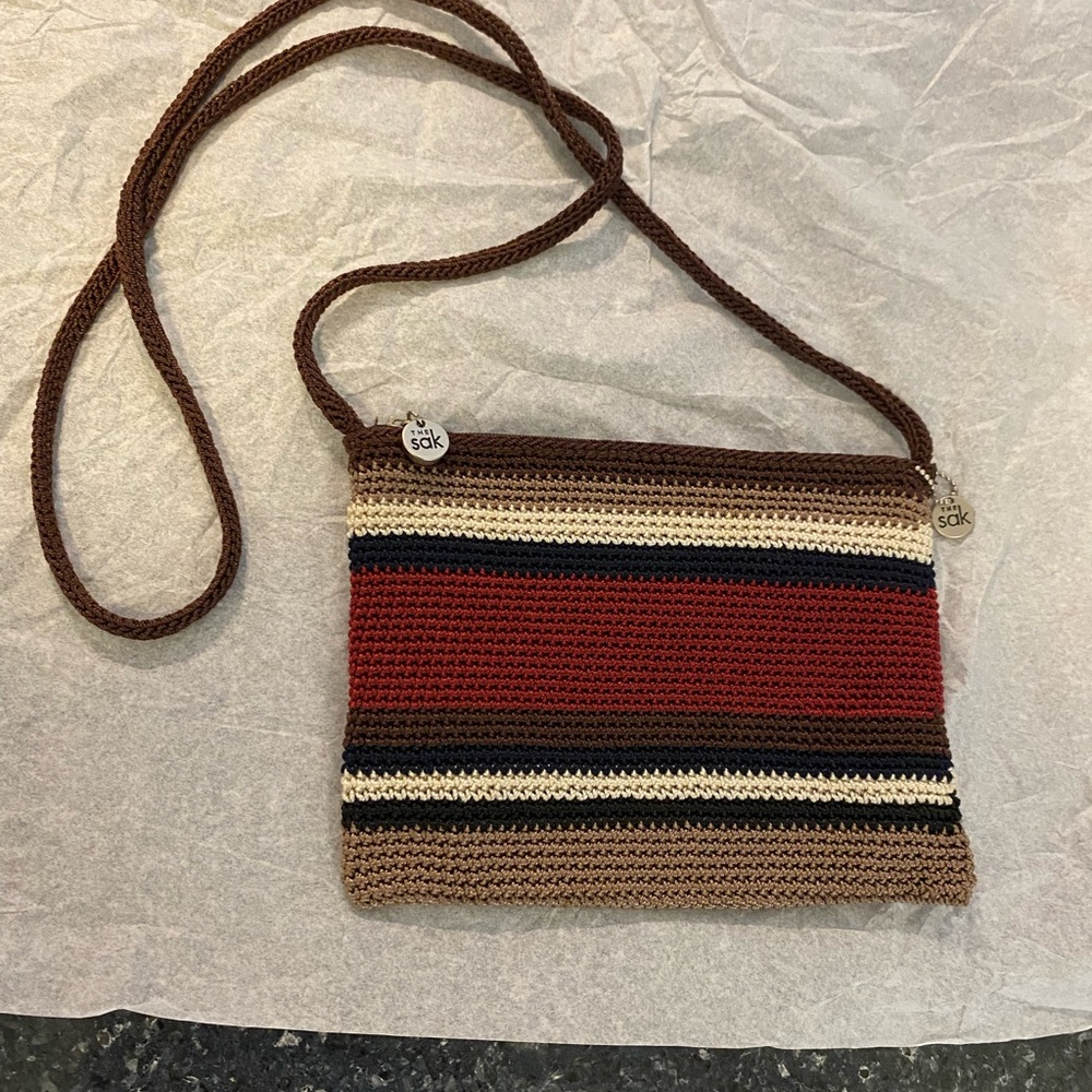 The Sak Crochet Wristlet in Brown, Cream, Navy & Red - Picture 5 of 6